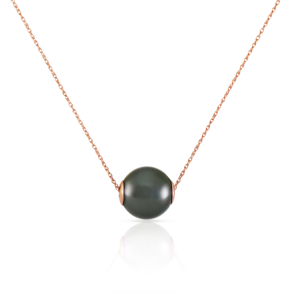 14K. SOLID GOLD NECKLACE WITH 16.0 mm BLACK SHELL PEARL (Rose Gold)